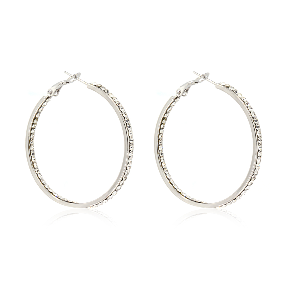 Close-up of the double row crystal embellishment on the hoop earrings