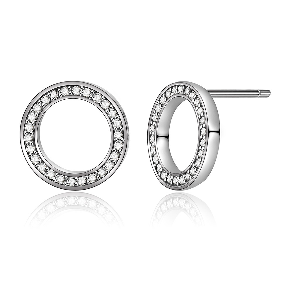 Angled view of the Silver Sparkling Circles Ear Studs showing the post closure