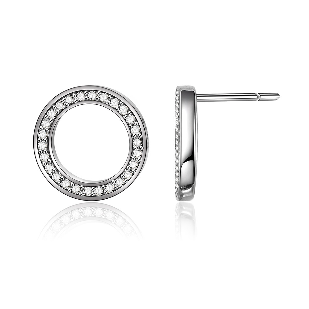 Detailed view of the sparkling cubic zirconia on the Silver Circles Ear Studs