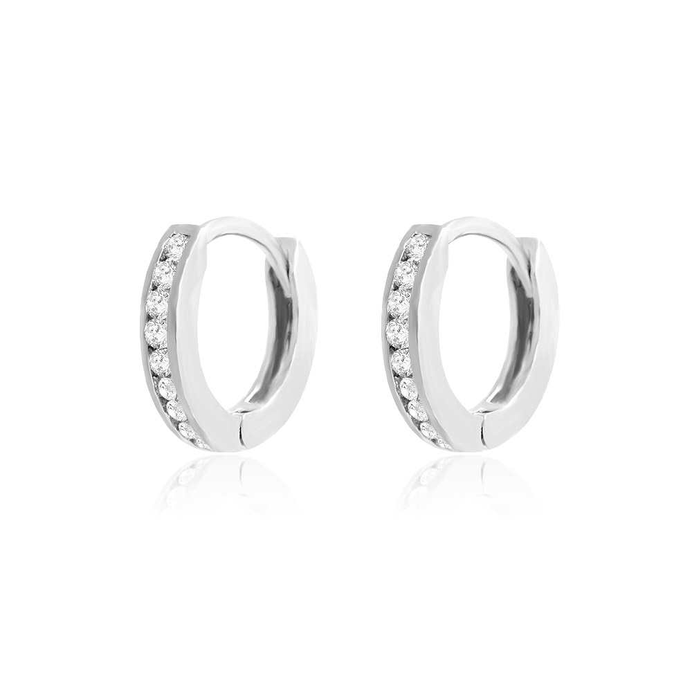 Detailed view of the 12mm Round Hoop Earrings showing the cubic zirconia setting