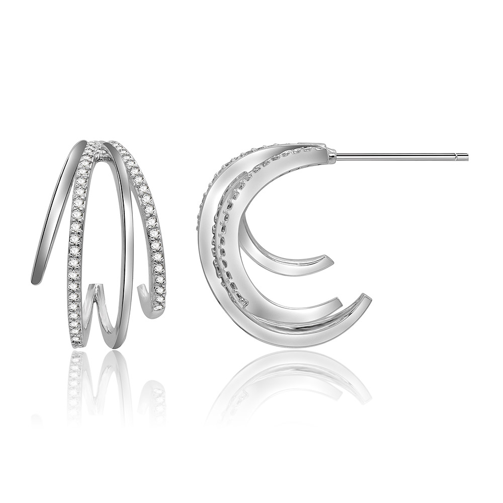Side view of the double row semi-hoop earrings showcasing their curved shape