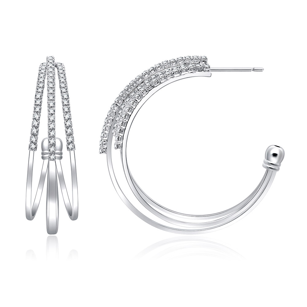Close-up of the cubic zirconia on the Triple Row Semi-Hoop Earrings