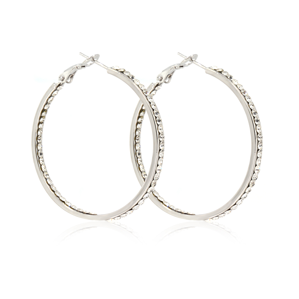 A pair of rhodium plated hoop earrings with encrusted Czech crystals