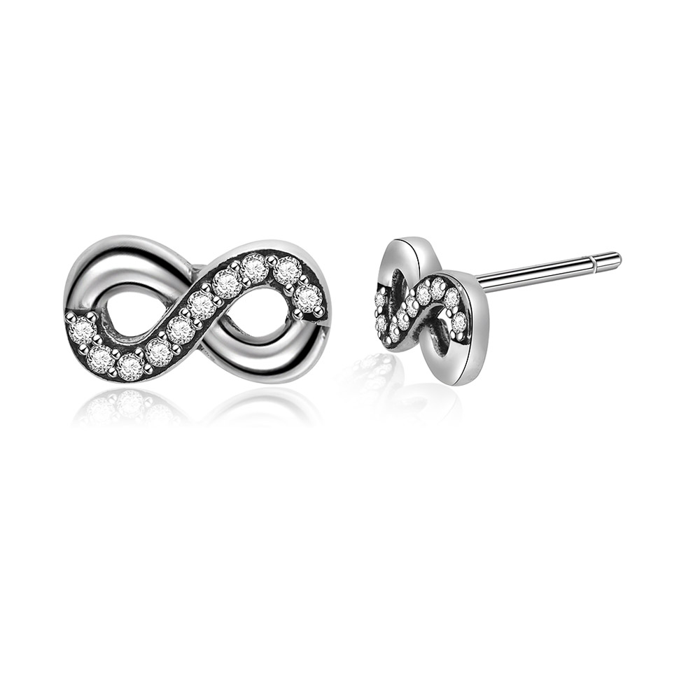 Detailed view of the Silver Infinity Symbol Ear Studs
