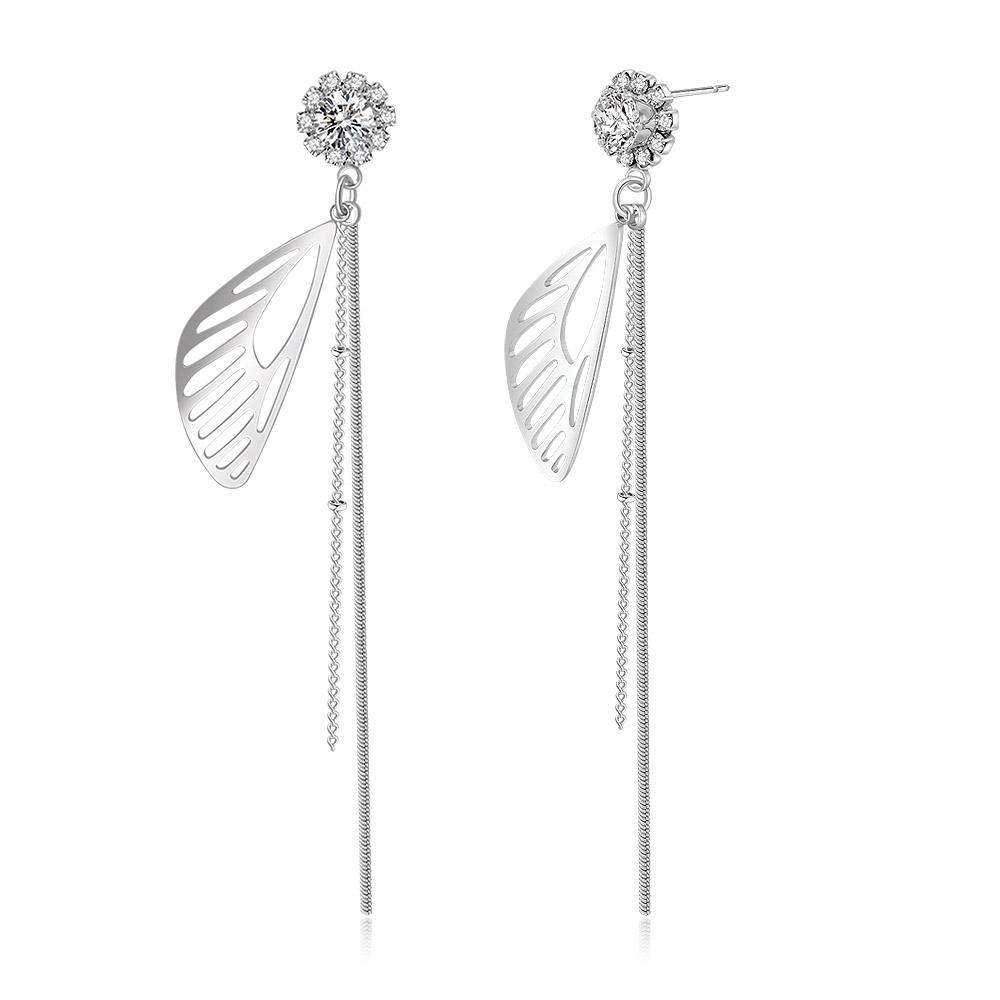 A detailed close-up of the crystal embellishments on the leaf earrings.