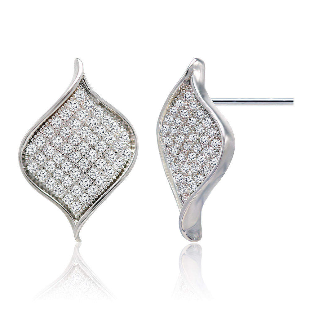 Close-up of the Accent Leaf Earring's cubic zirconia details