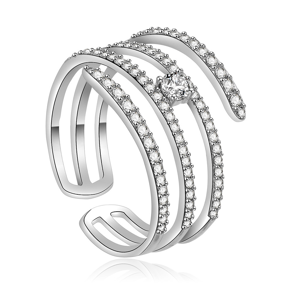 Detailed view of the multi-layered design of the white CZ ring