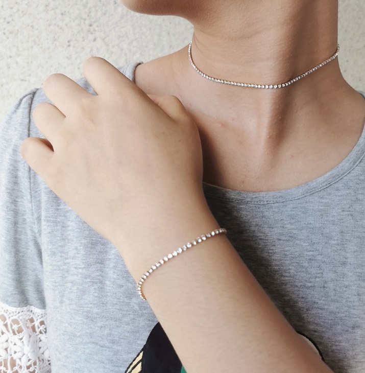 Model showcasing the versatile Crystal Stainless Steel Bracelet