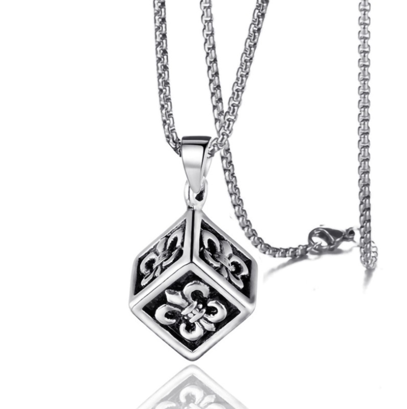 Custom design options for men's necklaces, featuring a hexagonal pendant.