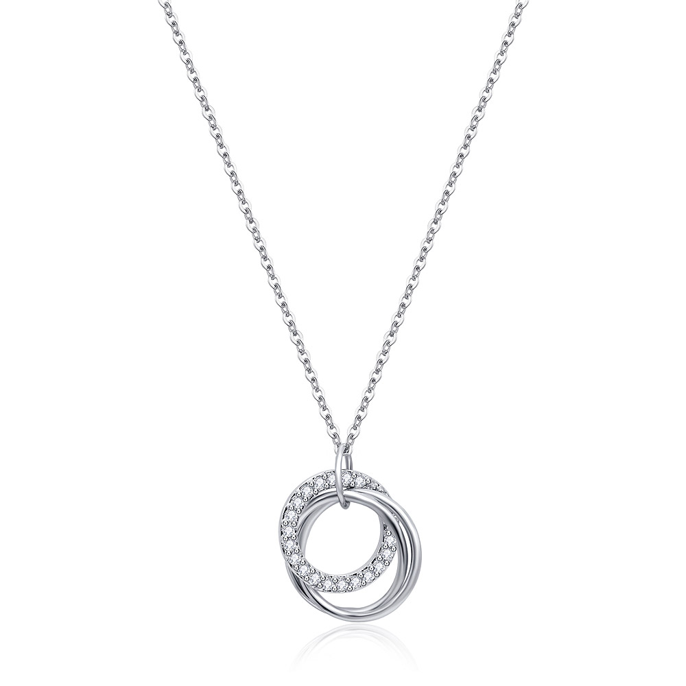 Rhodium Two Circle Pendant on display