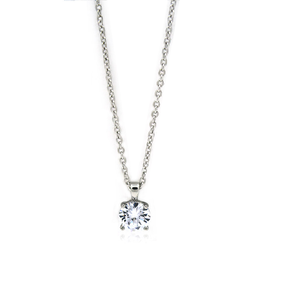 Detailed view of the Classic Solitaire White CZ Necklace pendant
