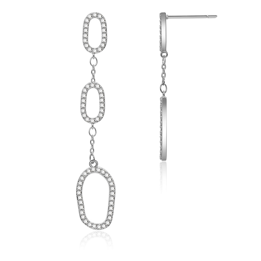Close-up of the irregular oval drop earrings with cubic zirconia