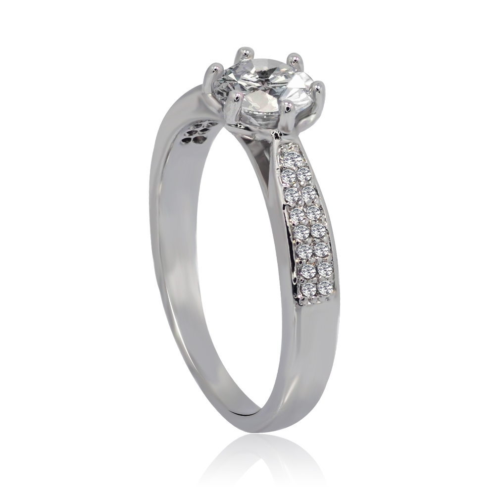 Detailed side view of the Classy Clear CZ Ring band
