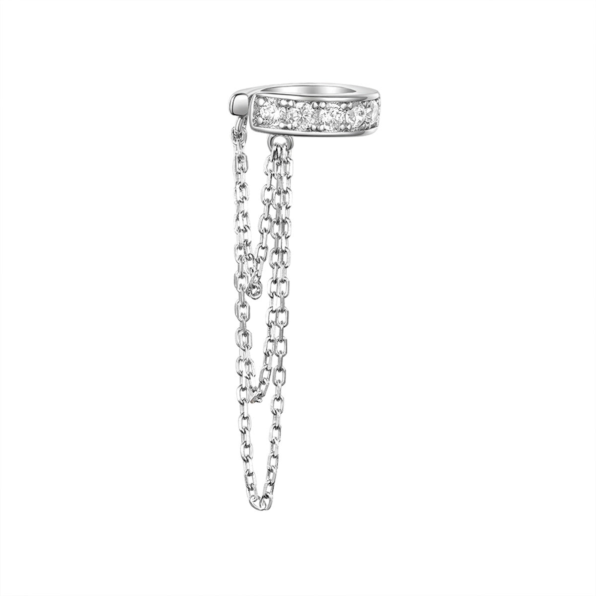 Detailed close-up of the 925 sterling silver CZ chain ear cuff earring