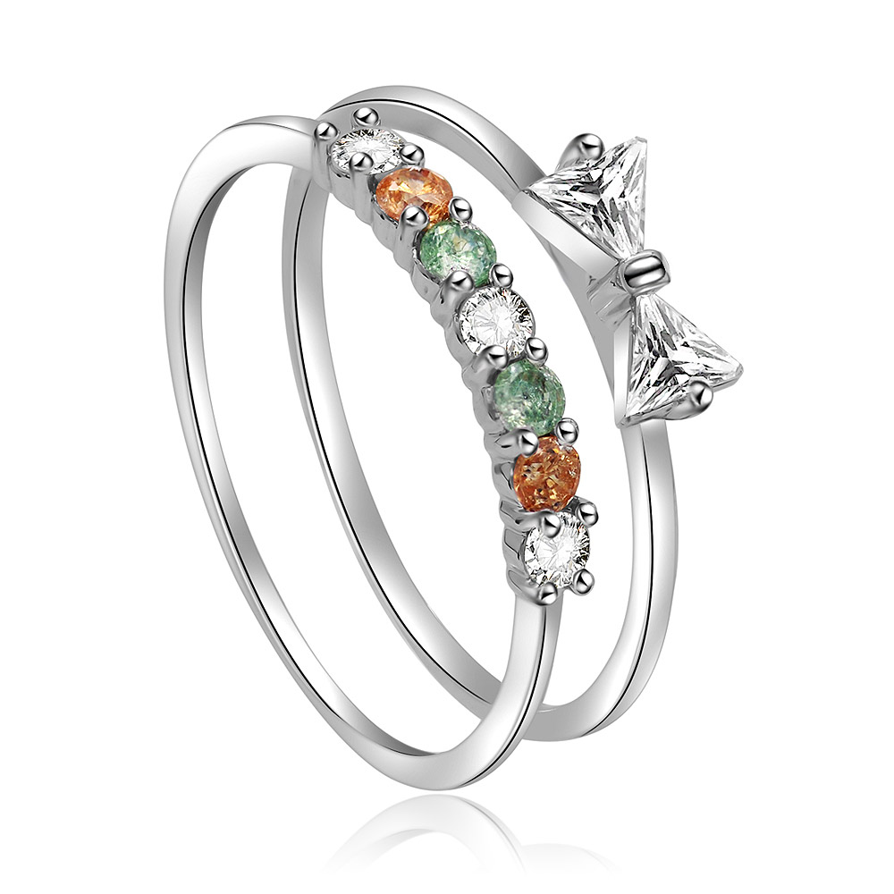 Detailed view of the multicolor cubic zirconia stones on the stackable ring