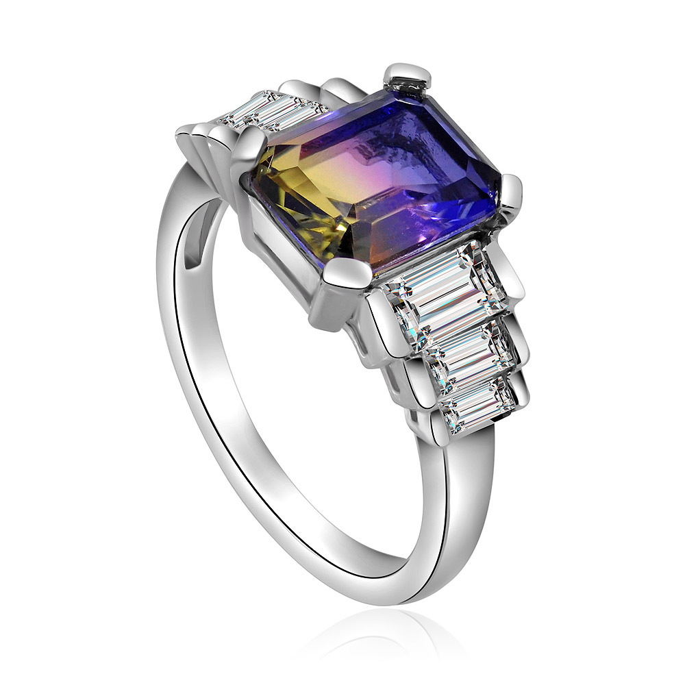 Detailed side view of the Rainbow Cushion Princess Ring's band