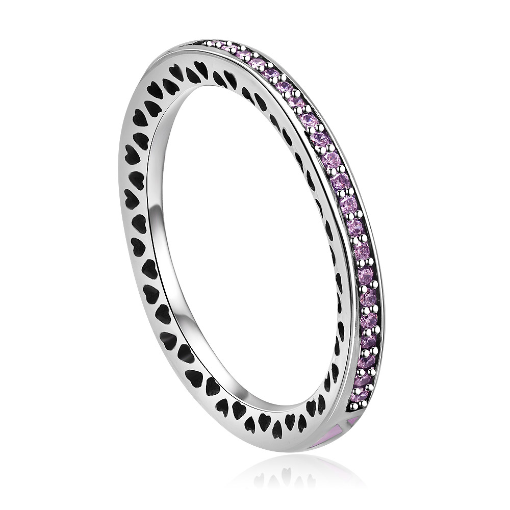 Detailed view of the heart cutouts on the Pink CZ Eternity Ring