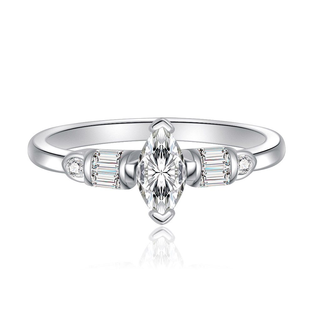 Front view of the Marquise Cut Center Quad Baguettes Ring