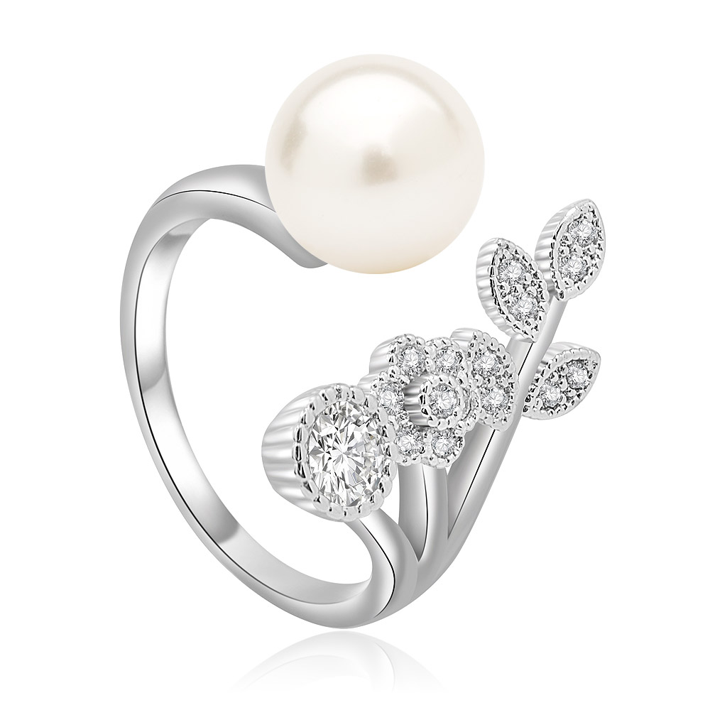 Detailed view of the Pearl Allure Ring's floral gemstone design
