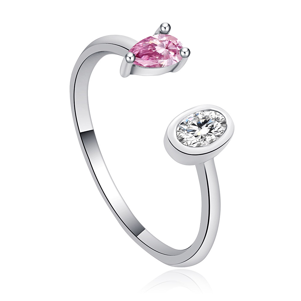 A close-up view of the Shards of Sparkle ring showcasing the pink and clear CZ stones