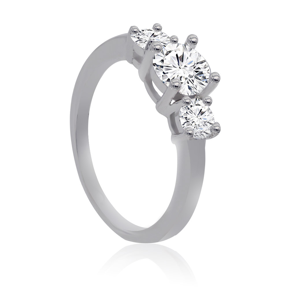 Close-up of the three cubic zirconia stones on the engagement ring