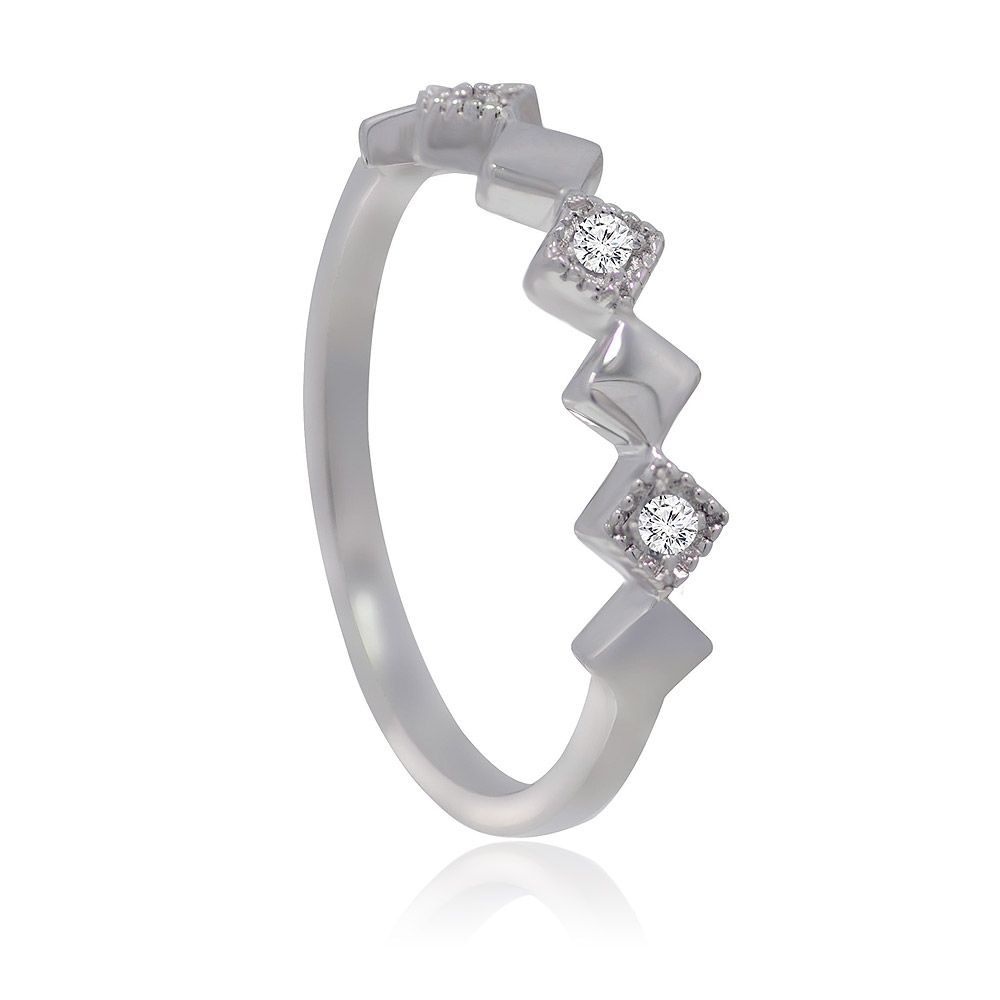 Side view of the Square Accent Wedding Band showing the cubic zirconia settings