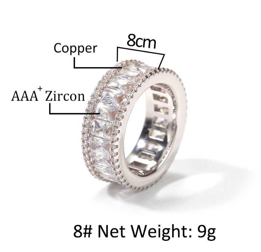 Detailed view of the Iced Out Baguette Ring's zircon gemstones