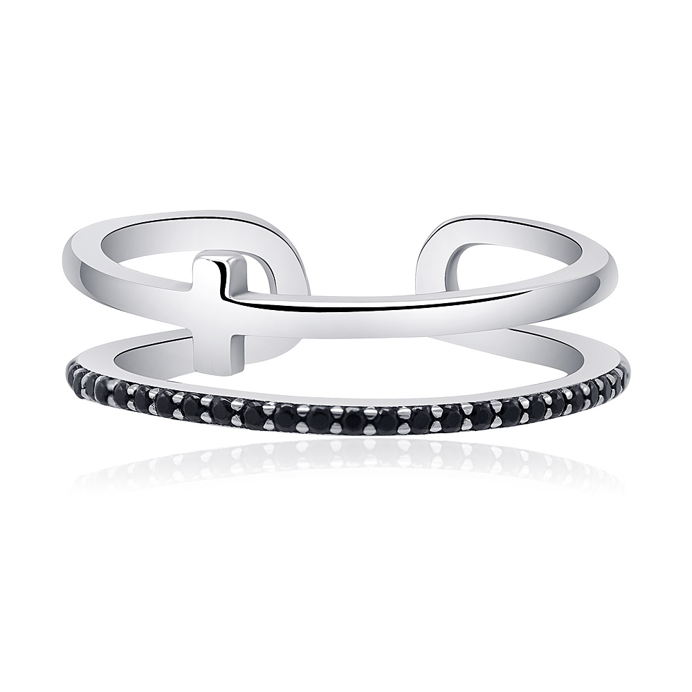 A pair of Black CZ Cross Adjustable Rings shown together