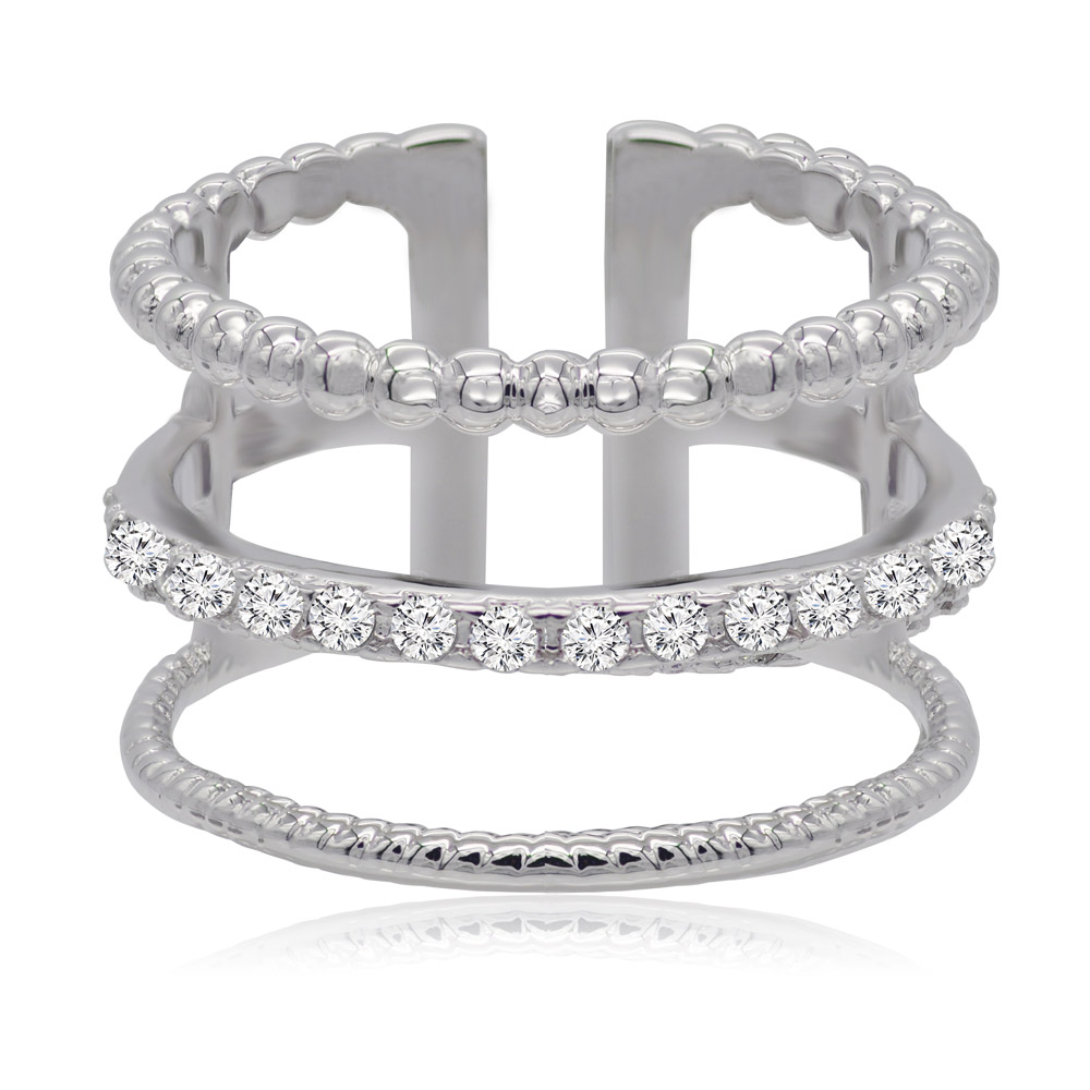 Detailed view of the Unique Open CZ Wide Band Ring's layered design