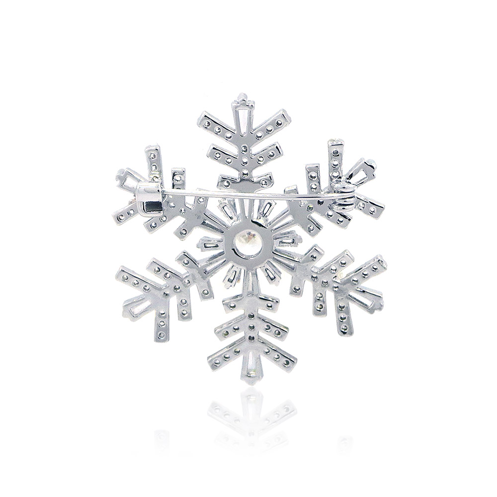 Detailed view of the silver snowflake brooch pendant