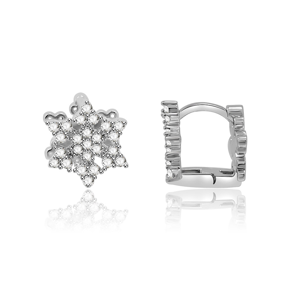 Detailed view of the Snowflake CZ Huggie Earring components
