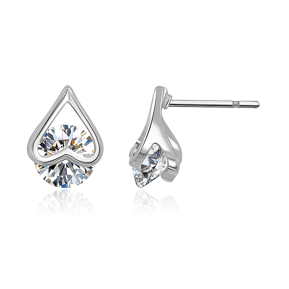 A clear shot of the Silver Heart Ear Studs on a white background