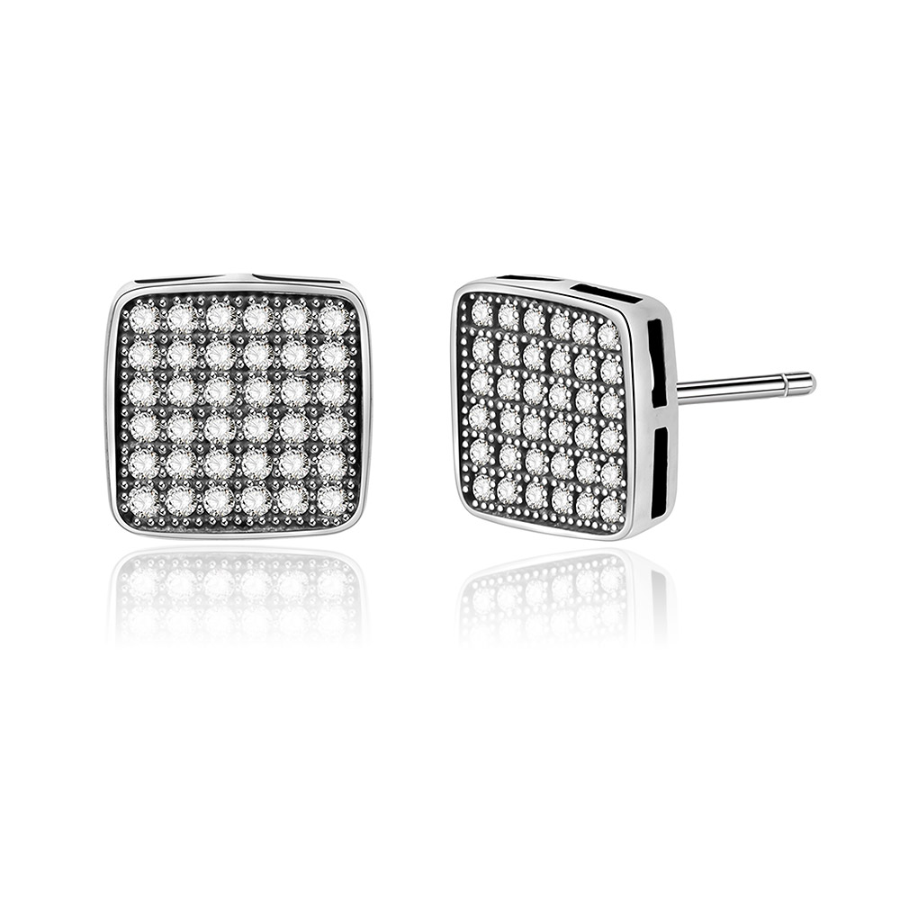 Side view of the 925 Sterling Silver Square Pave Set Stud Earrings