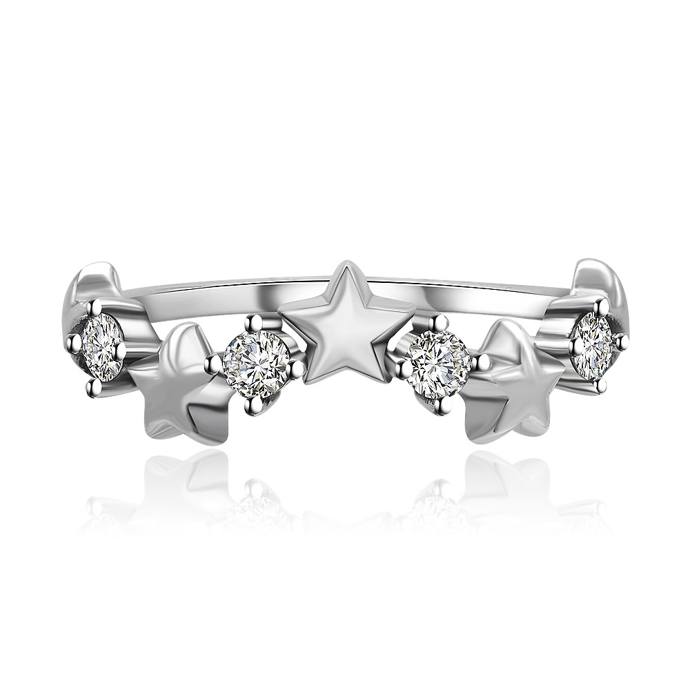 Detailed view of the Silver Star Shine CZ Ring with bow element