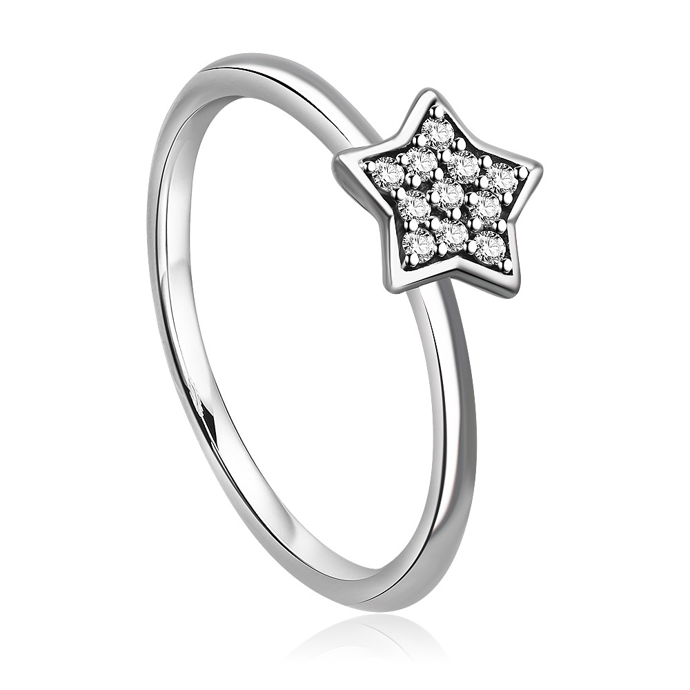 A model wearing the 925 Sterling Silver CZ Star Ring to showcase its elegant look.