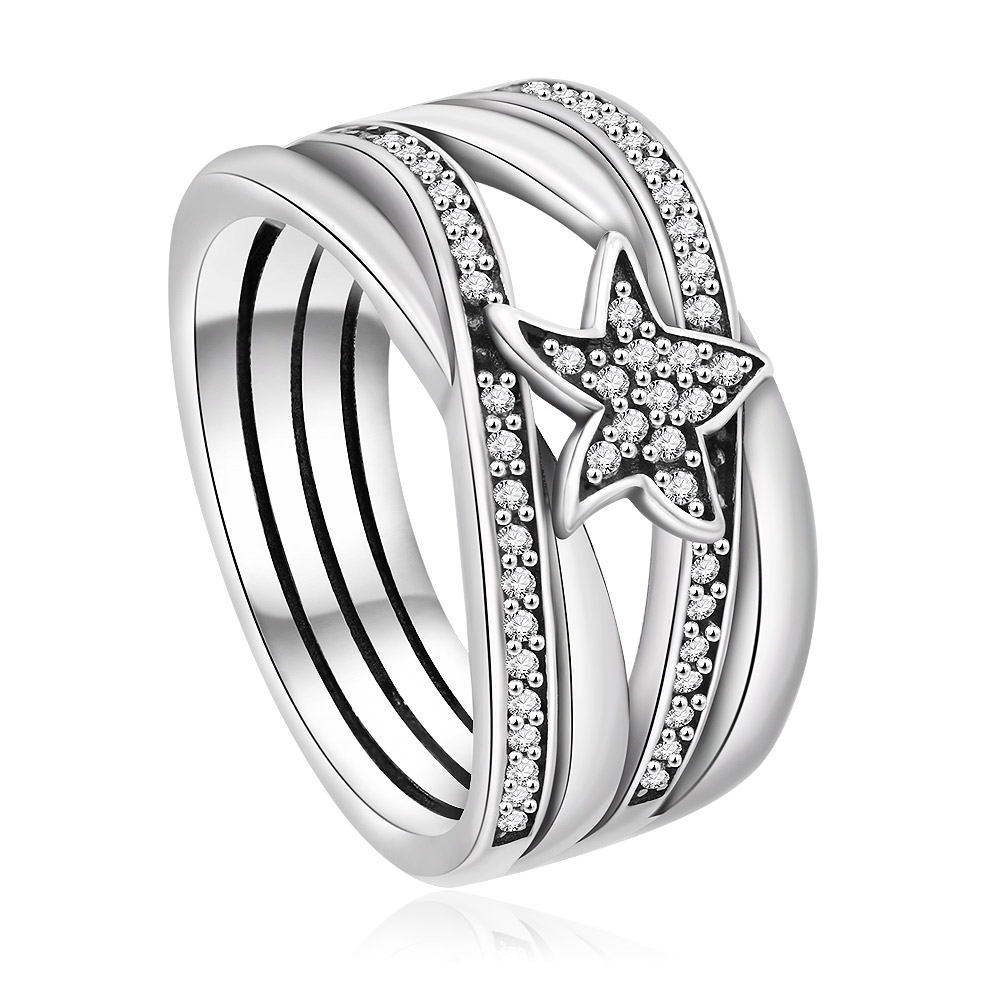 Side view of the 925 Sterling Silver Star Ring showing the band details