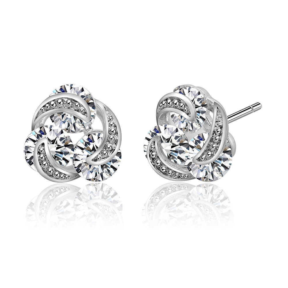 Lovely Silver CZ Knot Stud Earrings