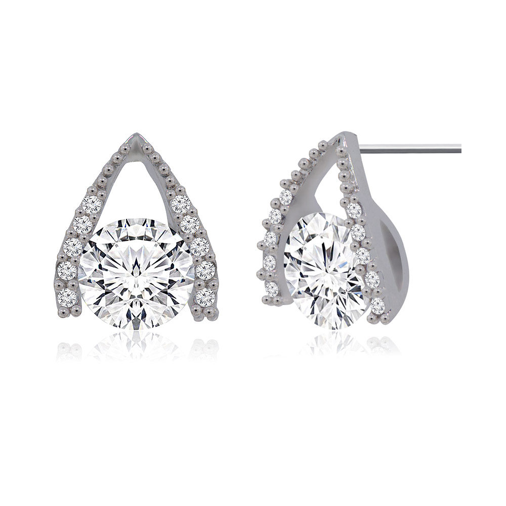 A pair of Hug CZ Stud Earrings showing their sparkling teardrop design