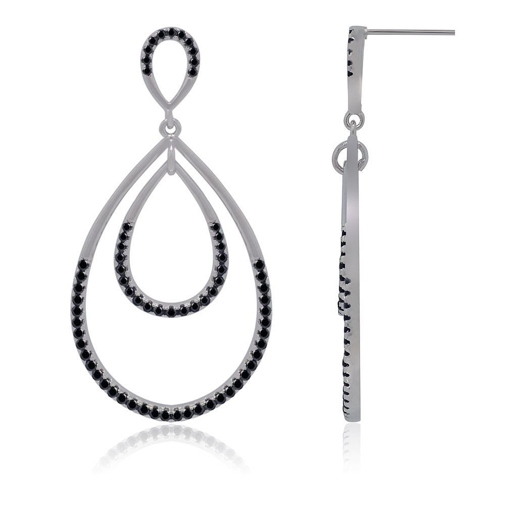 Detailed view of the Black CZ Teardrop Dangle Earrings