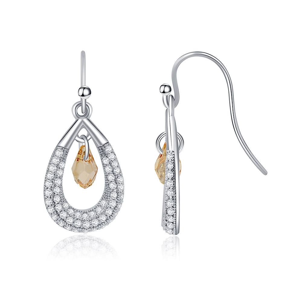 Detailed view of the Swarovski crystal teardrop earring