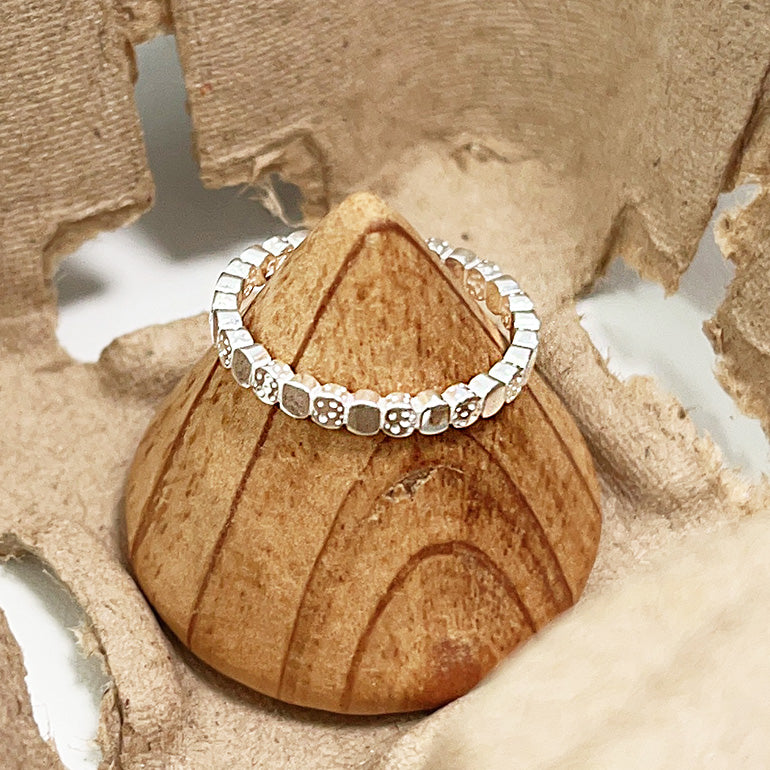 Close-up of the square brick texture on the 925 sterling silver ring