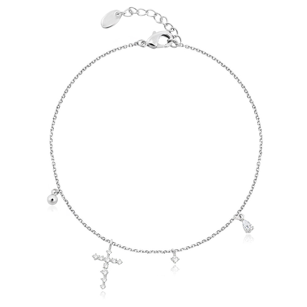 Close-up of the Tiny Cross Bracelet on a neutral background