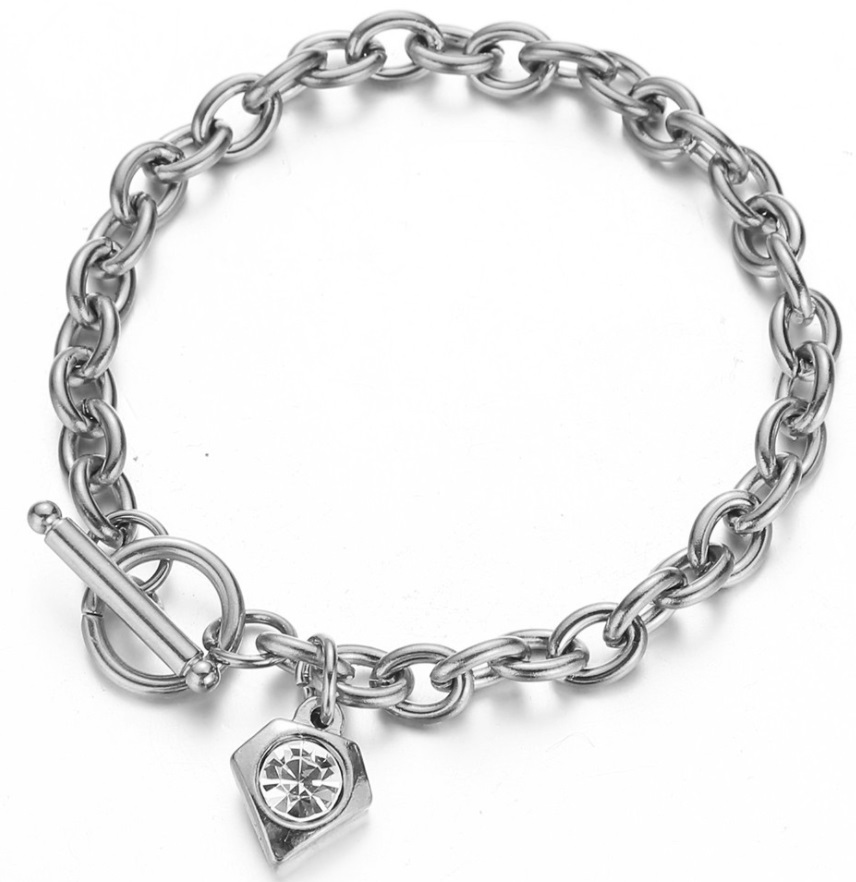 Close-up of the toggle clasp on the Diamond Charm Crystal Bracelet