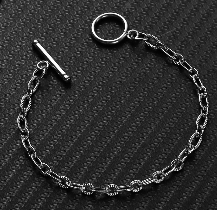Silver version of the stainless steel toggle bracelet