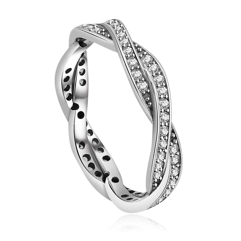 Detailed view of the braided pave ring's craftsmanship