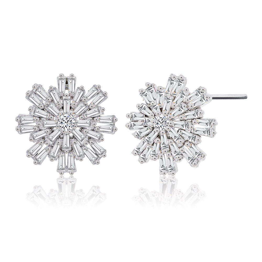 Detailed view of the snowflake earring's cubic zirconia arrangement