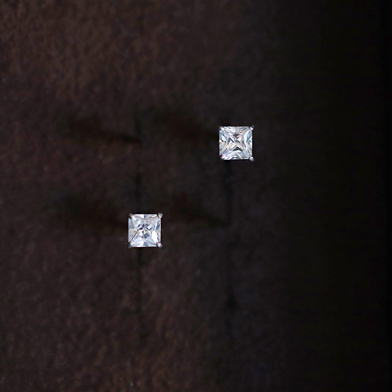 A pair of square-cut cubic zirconia stud earrings