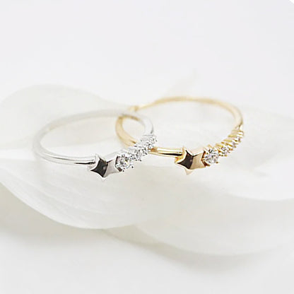 Both silver and gold options for the 925 sterling silver star pavé crystal rings
