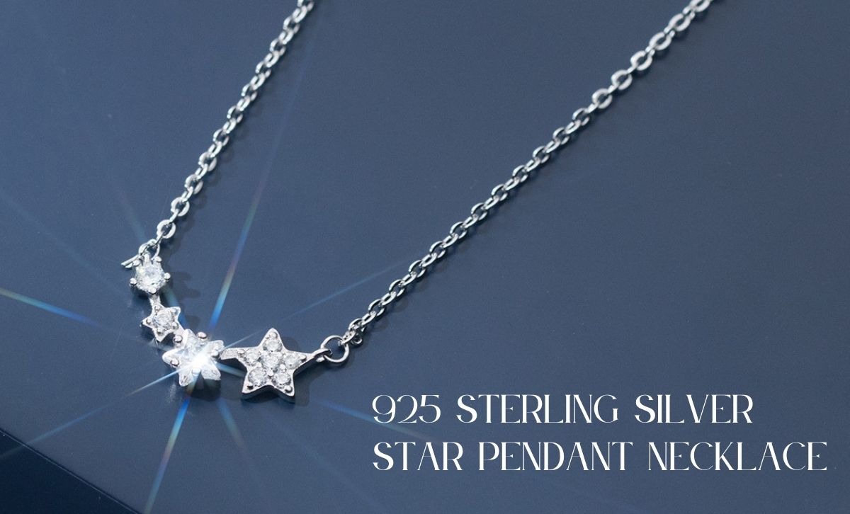 Wholesale sterling silver CZ star pendant necklace set displayed in a custom gift box, an ideal sister day gift.