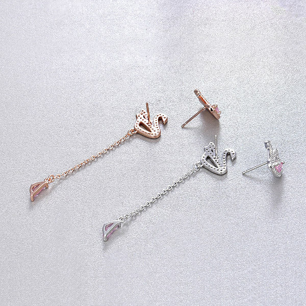 Complete swan jewelry set in silver and rose gold